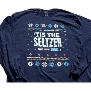 Bud Light Seltzer Ugly Sweater Long Sleeve TShirt Holiday XL Beer Dad Christmas